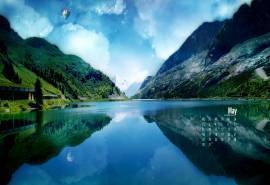 2016年5月日历五一览山峰之下平静的湖面壁纸