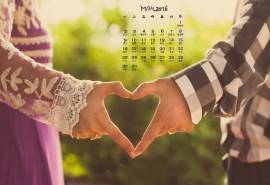 2016年5月日历手指笔画的爱心情侣壁纸