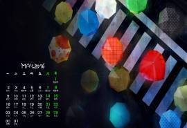2016年5月日历五彩心情斑马线雨伞桌面壁纸