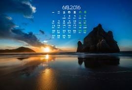 2016年6月日历唯美黄昏海边风景壁纸