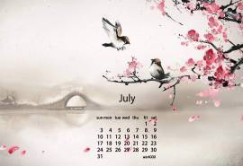 2016年7月日历中国风水墨画电脑桌面壁纸下载