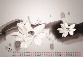 2016年7月日历中国复古风水墨画电脑桌面壁纸下载