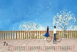 2016年7月日历卡通动画情侣电脑桌面壁纸下载