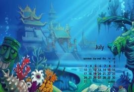 2016年7月日历卡通动画海底世界电脑桌面壁纸下载