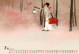 2016年7月日历唯美手绘女孩画电脑桌面壁纸下载