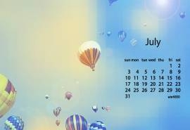 2016年7月日历唯美热气球风尚简约电脑桌面壁纸下载