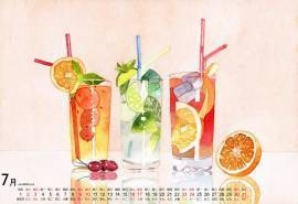 2016年7月日历水彩美食手绘插画设计电脑桌面壁纸下载