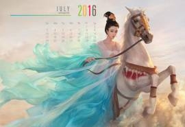 2016年7月日历范冰冰贵妃驾到手绘插画设计电脑桌面壁纸下载