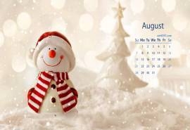 2016年8月日历可爱雪人温暖冬季桌面壁纸