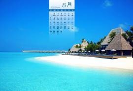 2016年8月日历海色大海清新自然风景壁纸