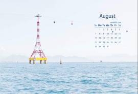 2016年8月日历清新蔚蓝大海简洁风景桌面壁纸