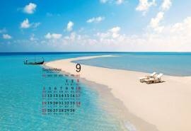 2016年9月日历海滨城市沙滩碧水高清风景壁纸