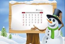 2017年1月卡通雪人日历壁纸
