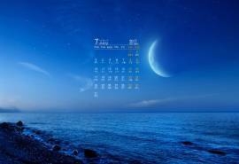 2017年7月蓝色大海边风景桌面日历壁纸