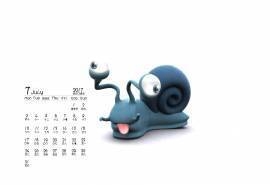 2017年7月3D卡通人物可爱桌面日历壁纸