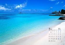 2017年8月蓝色海边风景高清桌面日历壁纸