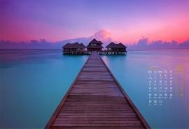 2018年1月蓝色大海风景桌面日历壁纸