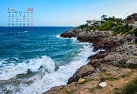 2018年1月蓝色大海日历图片桌面壁纸