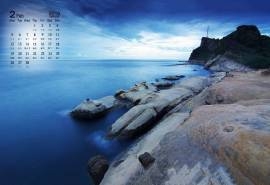 2018年2月唯美蓝色大海风景图片日历壁纸