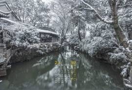 2018年2月拙政园唯美冬日雪景高清日历壁纸