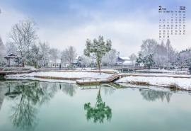 2018年2月唯美杭州西湖雪景摄影高清日历壁纸