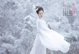 2018年3月古装汉服美女冬日雪中写真日历壁纸