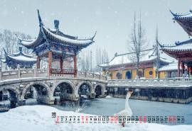 2018年7月诗意江南雪景唯美高清日历壁纸