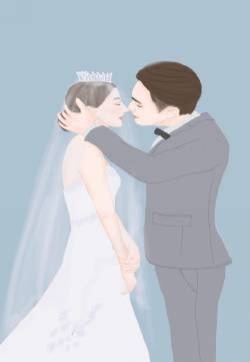 甜蜜情侣简约插画图片手机壁纸