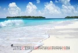2019年4月蓝色大海清新日历壁纸
