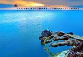 2019年5月蓝色大海湖泊桌面日历壁纸
