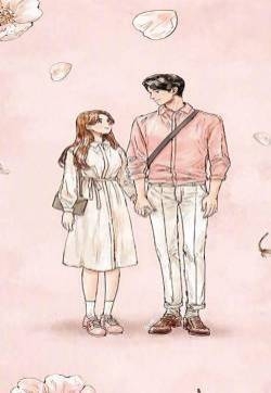 甜蜜情侣手绘插画高清手机壁纸