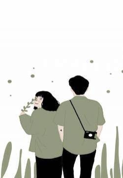 甜蜜情侣手绘插画图片手机壁纸