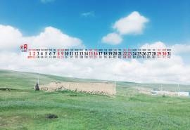 2020年8月牧羊草地清新桌面日历壁纸