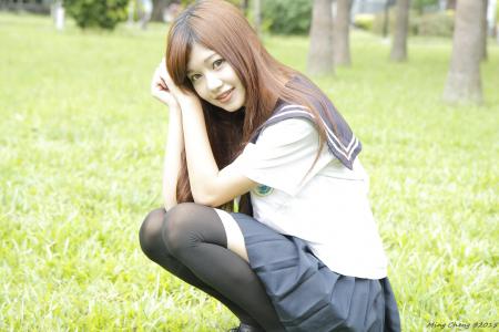 超像林志玲的美丽校花 甜美校服装写真第3张