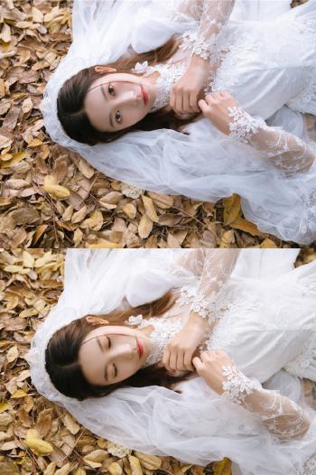 90后最流行的婚纱美女蕾丝吊带性感写真图片第3张