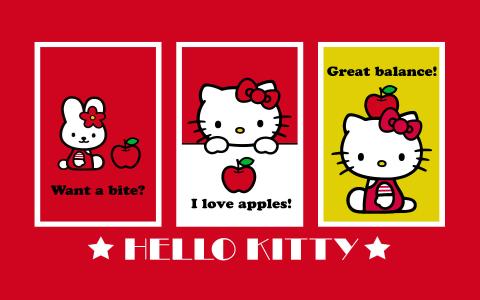 红色蝴蝶结可爱HelloKitty卡通宽屏壁纸第6张