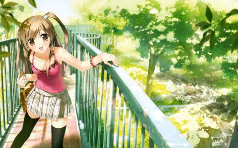 精选清新养眼绿色背景可爱动漫少女萌妹子电脑桌面壁纸第5张