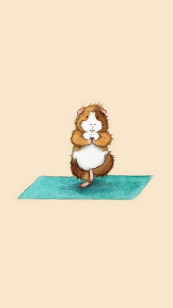 简约可爱手绘画练瑜伽的小仓鼠手机壁纸第4张