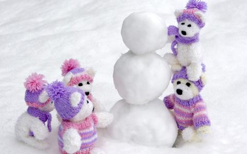 可爱堆雪人图片壁纸电脑桌面第3张