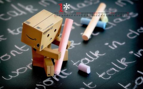 清新治愈的纸盒人文字手机壁纸第1张
