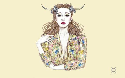 最流行新款气质女神范冰冰精致手绘素描十二星座系列桌面壁纸高清下载第一辑第1张