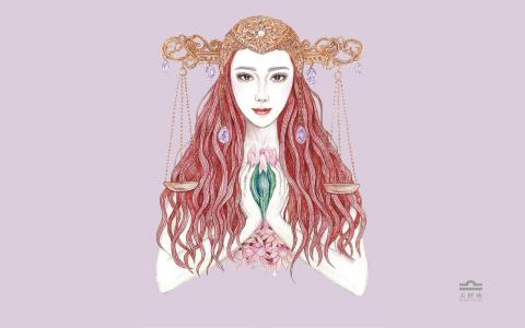 最流行新款气质女神范冰冰精致手绘素描十二星座系列桌面壁纸高清下载第一辑第2张