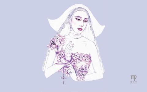 最流行新款气质女神范冰冰精致手绘素描十二星座系列桌面壁纸高清下载第一辑第1张