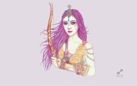 最流行新款气质女神范冰冰精致手绘素描十二星座系列桌面壁纸高清下载第一辑第2张