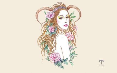 最流行新款气质女神范冰冰精致手绘素描十二星座系列桌面壁纸高清下载第一辑第3张