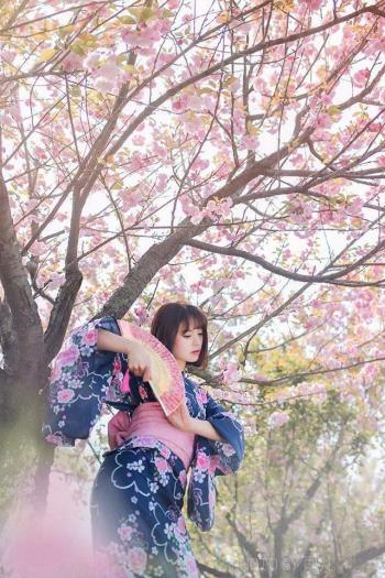 樱开和服樱花美少女唯美写真苹果手机壁纸高清下载第3张
