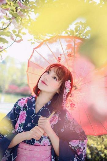 樱开和服樱花美少女唯美写真苹果手机壁纸高清下载第4张