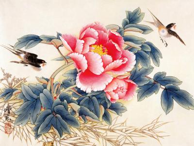 手绘工笔画牡丹花图片电脑桌面壁纸下载第2张