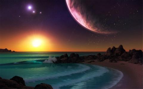 最新最流行养眼月球星空背景创意摄影唯美高清桌面壁纸图片（二）第0张