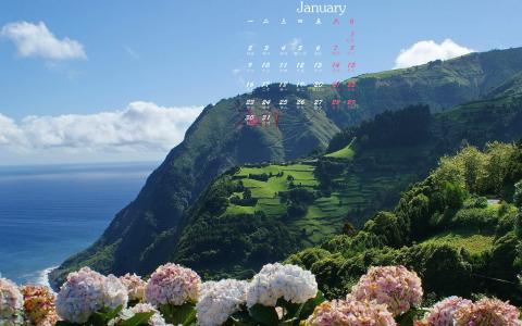 2017年1月唯美清新高清山水桌面日历壁纸第2张